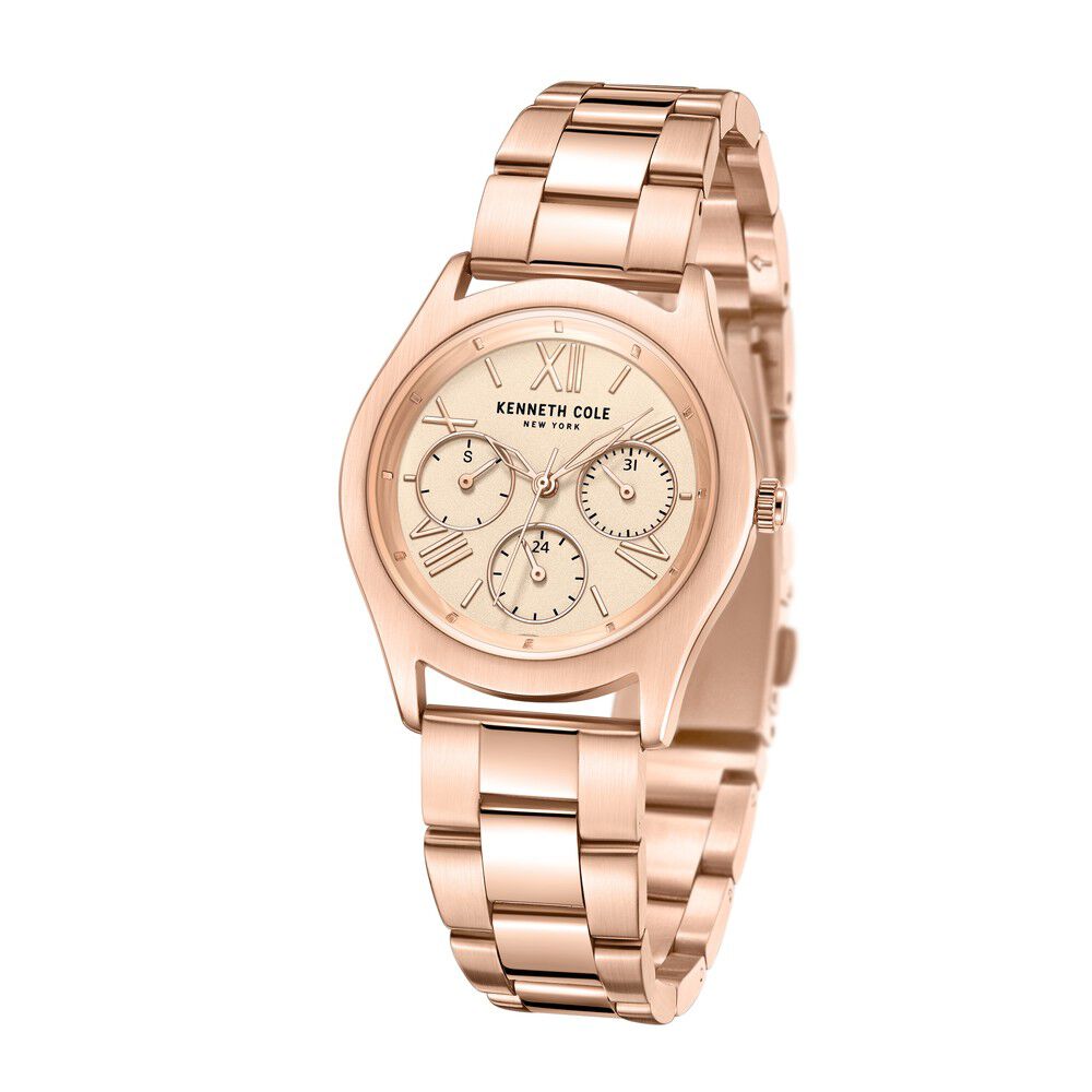Kenneth Cole Quartz Multifunction Rose Gold Dial Stainless Steel Strap Watch for Women KCWLK2126304LD