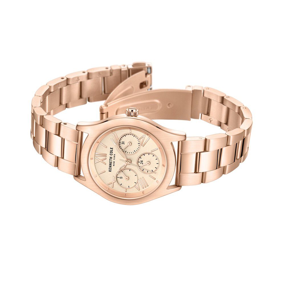 Kenneth Cole Quartz Multifunction Rose Gold Dial Stainless Steel Strap Watch for Women KCWLK2126304LD