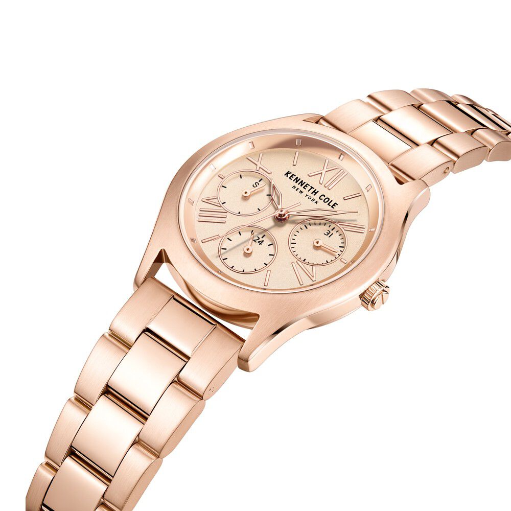 Kenneth Cole Quartz Multifunction Rose Gold Dial Stainless Steel Strap Watch for Women KCWLK2126304LD