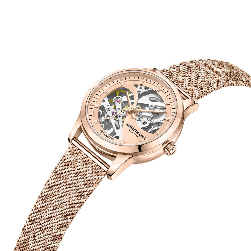 Kenneth Cole Automatic Rose Gold Dial Stainless Steel Strap Watch for Women