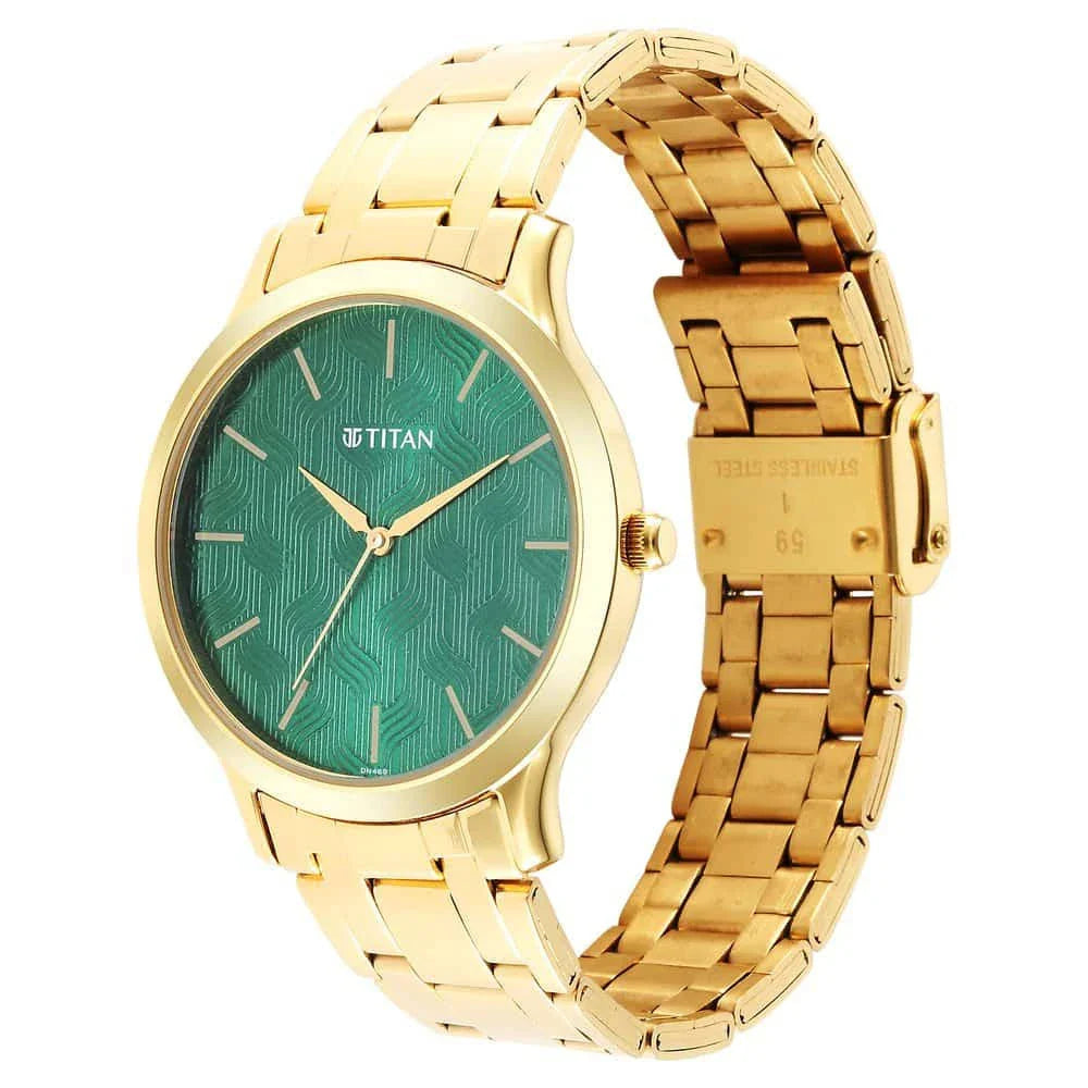 Titan Karishma Radiance Green Dial Analog Stainless Steel Strap Men watch NR1825YM07