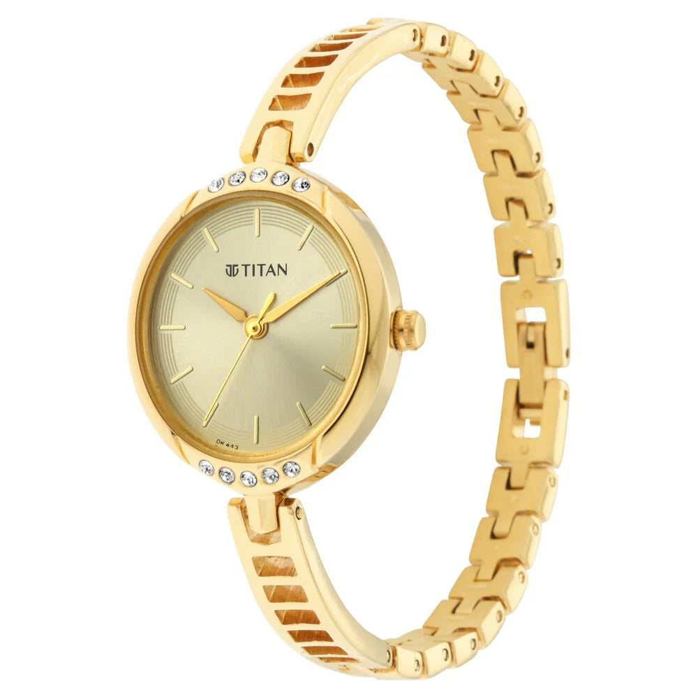 Titan Quartz Analog Golden Dial Metal Strap Women Watch  NS2637YM01