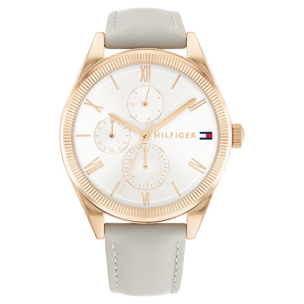 Tommy Hilfiger Quartz Analog with Date Silver Dial Leather Strap Watch for Women TH1782595