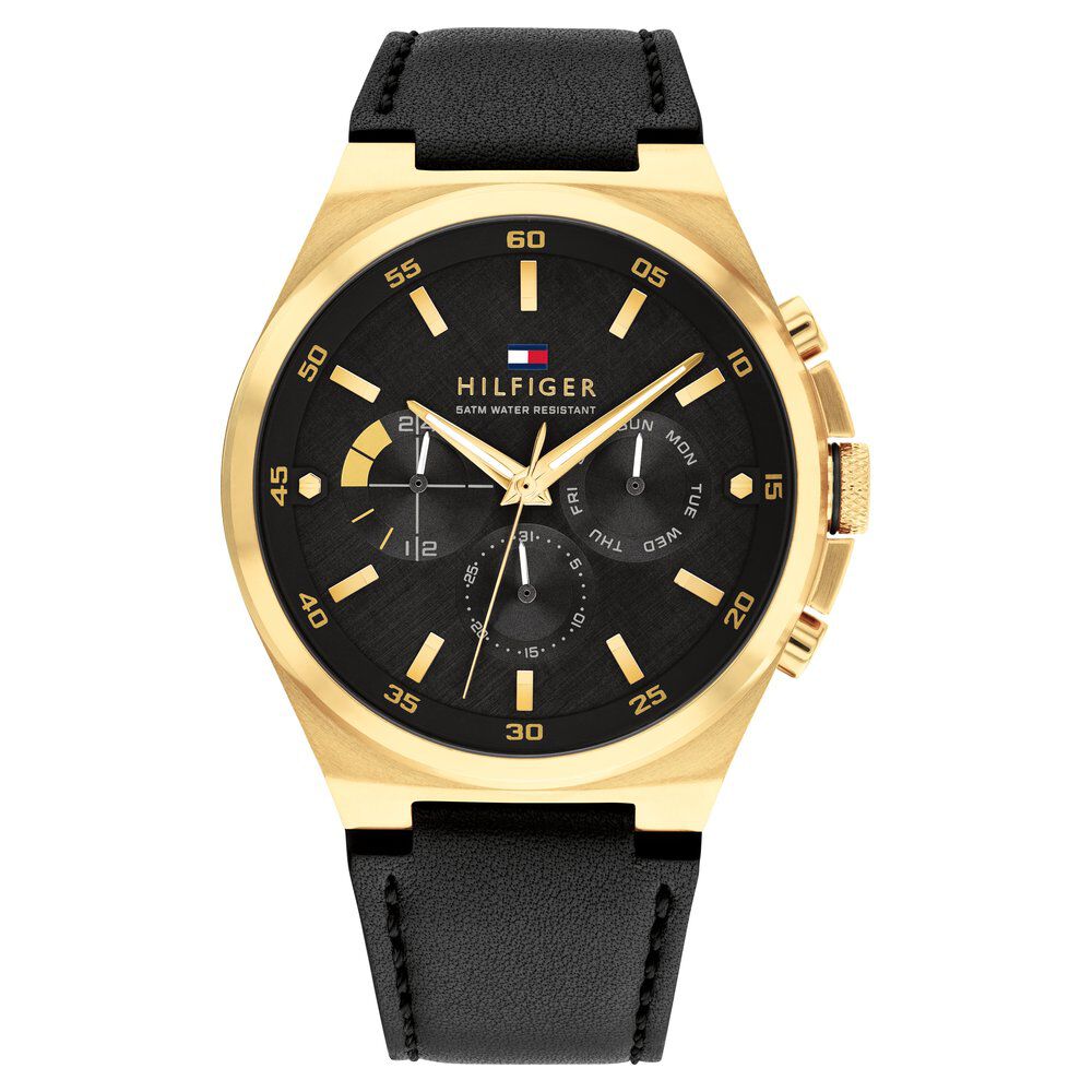 Tommy Hilfiger Quartz Multifunction Black dial Leather Strap Watch for Men TH1792086