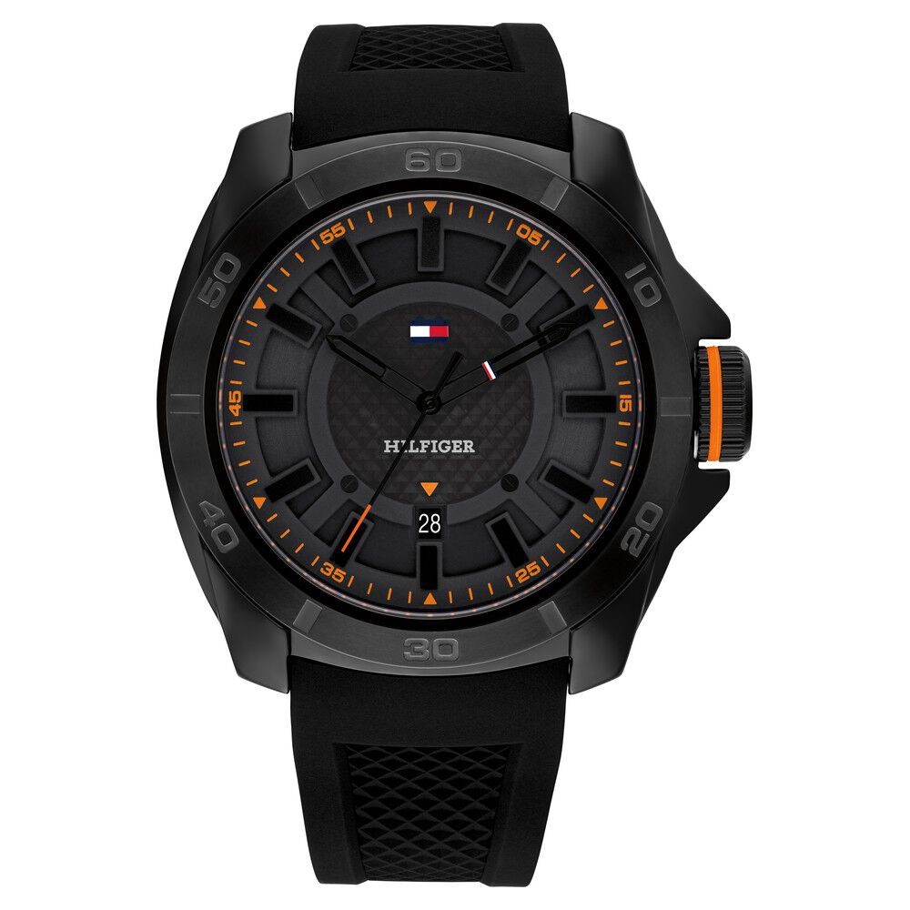 Tommy Hilfiger Quartz Analog with Date Black Dial Black Silicone Strap Watch for Men-NTTH1792137