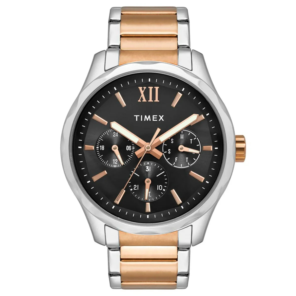 Timex Men Multifunction Black Round Brass Dial Watch- TW0TG7617