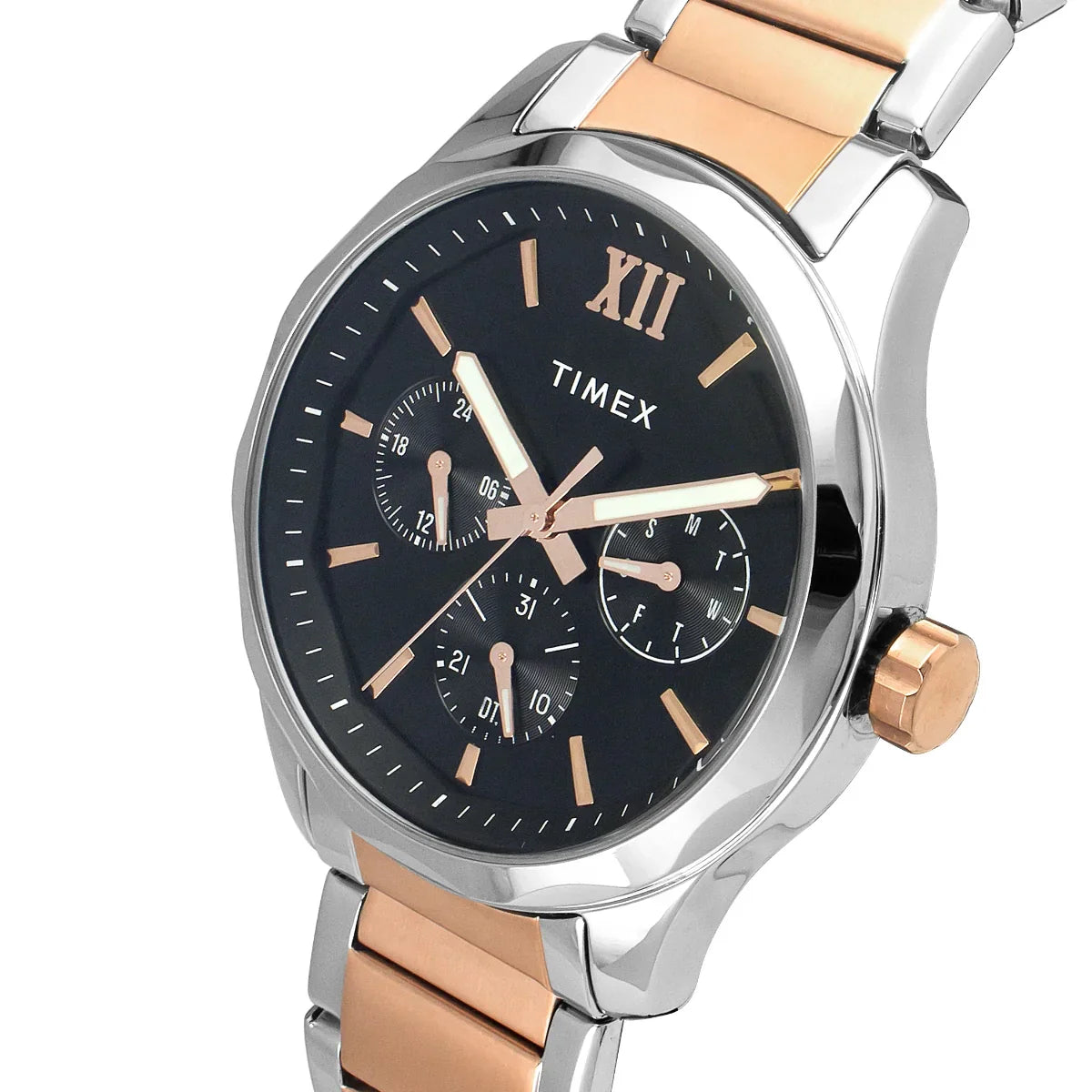 Timex Men Multifunction Black Round Brass Dial Watch- TW0TG7617