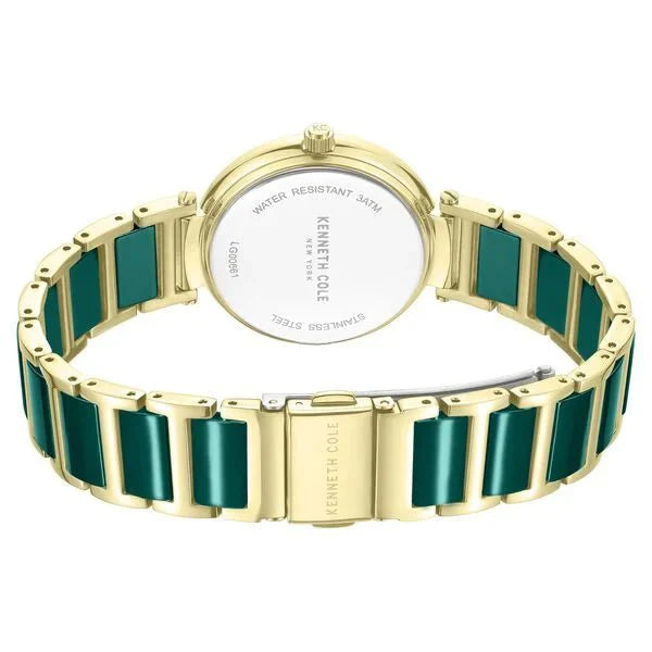 Kenneth Cole Quartz Analog Green Dial Golden Colour Ceramic Strap Watch For Women kcwlg0066103ld